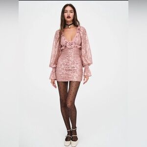 For Love And Lemons Blush Velvet Mini Dress